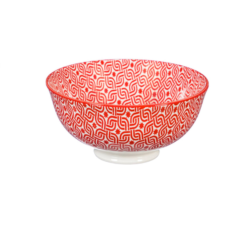 Evergreen Ceramic Bowl, 8 OZ, Red Pattern, Set of 4, 4.63'' x 4.63'' x 2.25'' inches