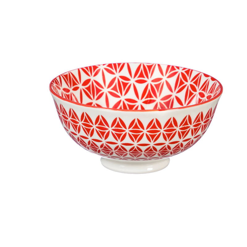 Evergreen Ceramic Bowl, 8 OZ, Red Pattern, Set of 4, 4.63'' x 4.63'' x 2.25'' inches