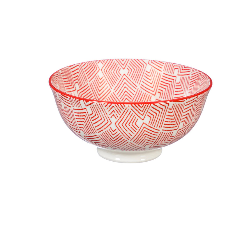 Evergreen Ceramic Bowl, 8 OZ, Red Pattern, Set of 4, 4.63'' x 4.63'' x 2.25'' inches