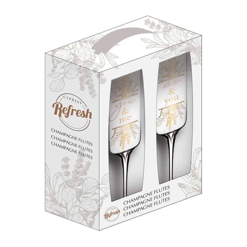 You & Me/ Me & You Champagne Flutes, 8 OZ., Gold Metallic, Set of 2,3ccf013