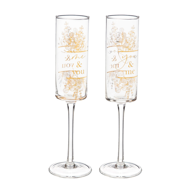 You & Me/ Me & You Champagne Flutes, 8 OZ., Gold Metallic, Set of 2,3ccf013