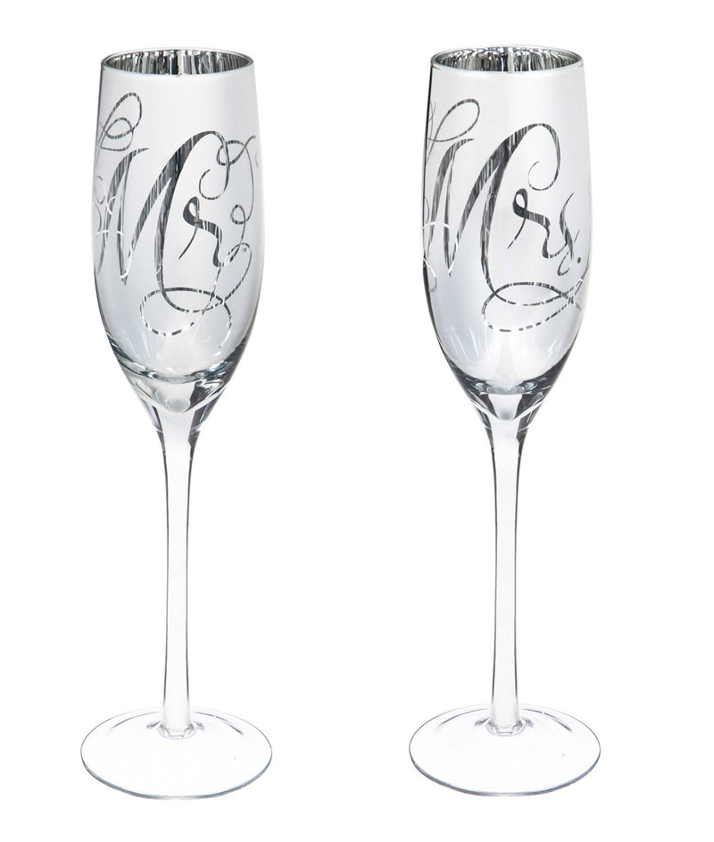 Wedding Day Décor Mr. and Mrs. 8 OZ Champagne Flutes - 3 x 10 x 3 Inches