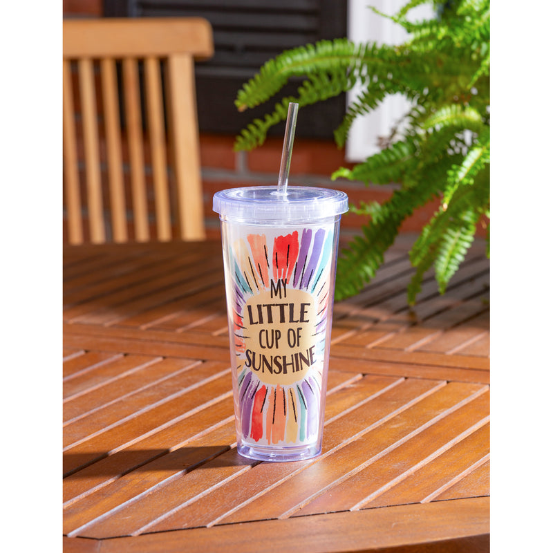 20oz Acrylic Color Changing Tumbler with Straw, Little Cup Of Sunshine, 4"x4"x8"inches