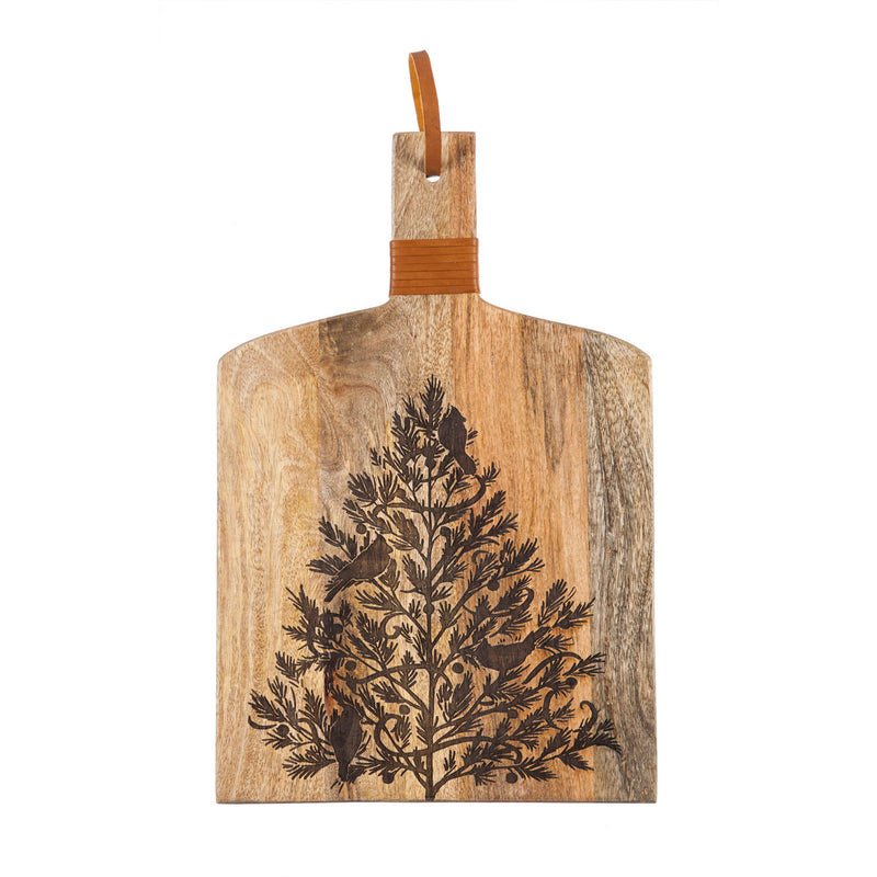 Cypress Etched Mango Wood Cutting Board with Faux Leather Handle, Christmas Heritage, 17.5'' x 11.5'' x 0.6'' inches
