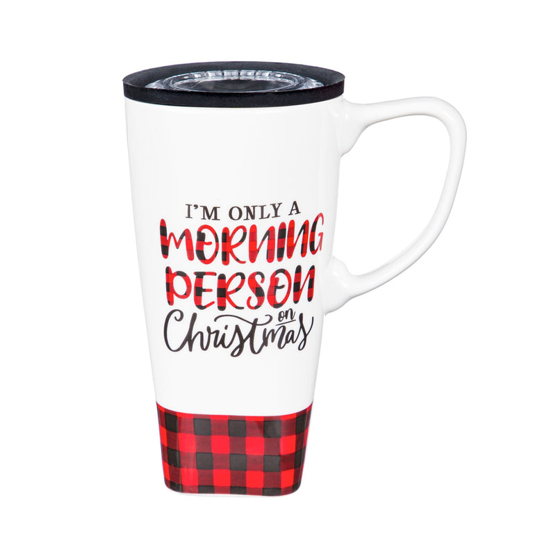 Ceramic FLOMO 360 Travel Cup, 17 oz., I'm only a morning person on Christmas
