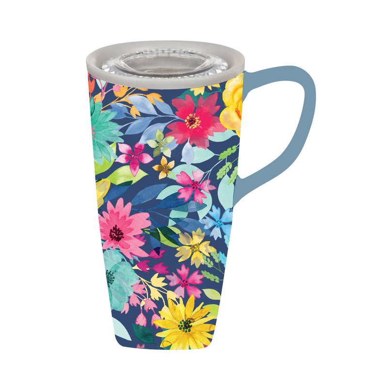 Cypress Home Beautiful Summer Garden Ceramic Travel Cup - 5 x 6 x 4 Inches Homegoods and Accessories for Every Space