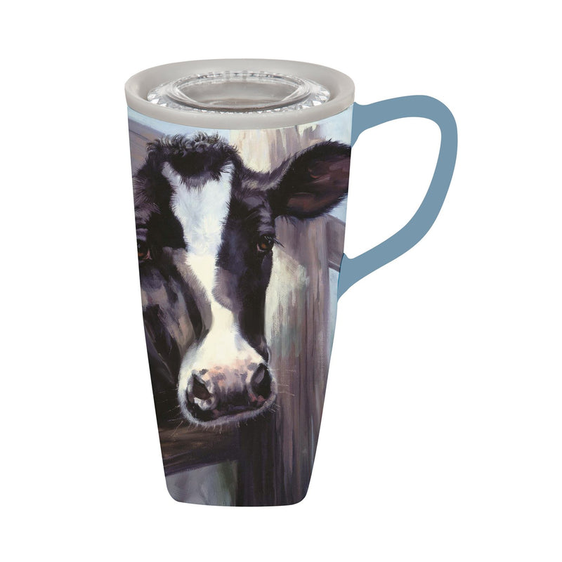 Cypress Home Beautiful Farmhouse Cow Ceramic Travel Cup - 5 x 6 x 4 Inches Homegoods and Accessories for Every Space