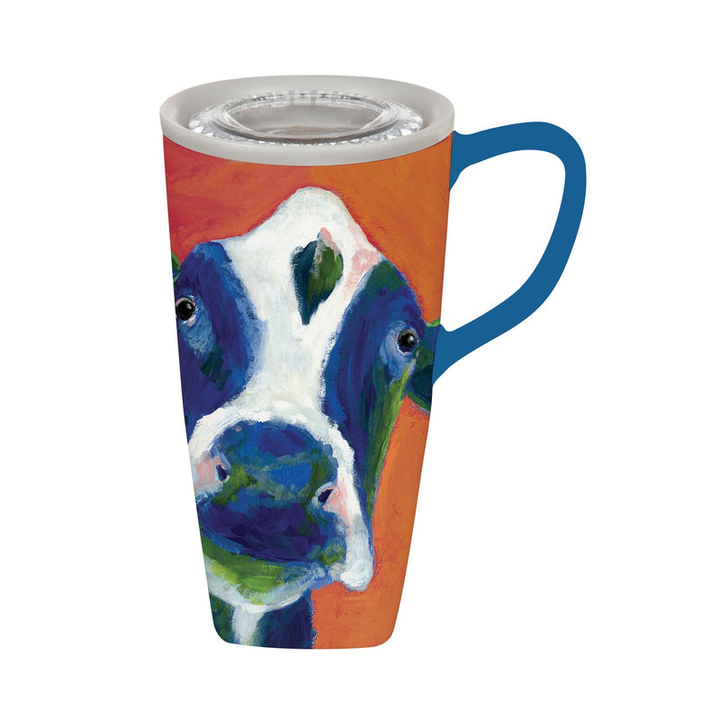 Cypress Home Beautiful Cow Portrait Ceramic Travel Cup - 5 x 6 x 4 Inches Homegoods and Accessories for Every Space