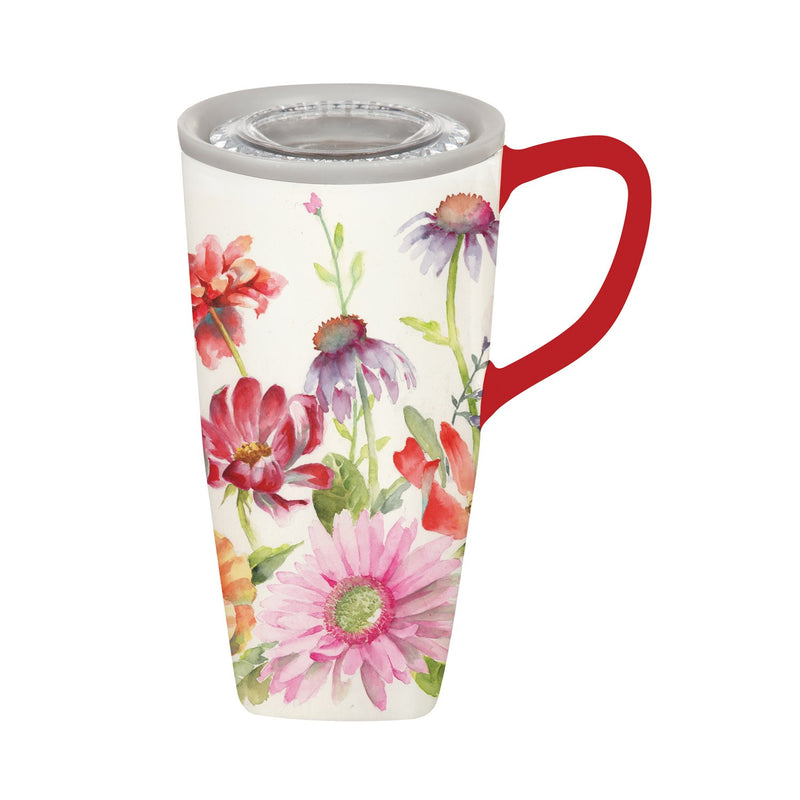 Cypress Home Beautiful Butterfly Meadow Ceramic Travel Cup - 5 x 6 x 4 Inches Homegoods and Accessories for Every Space