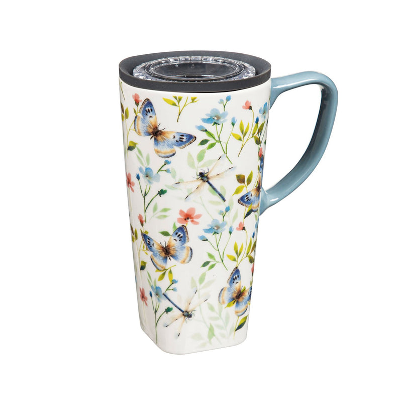 Evergreen Ceramic FLOMO 360 Travel Cup, 17 oz, Wildflower Farm