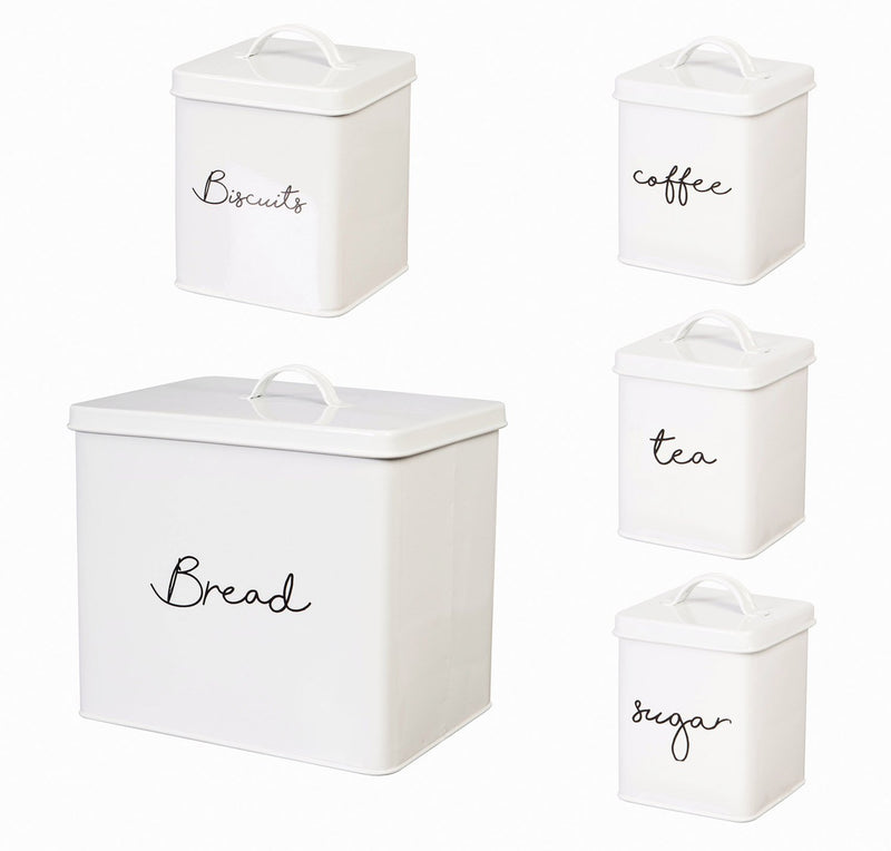 White Steel 5 Piece Kitchen Canister Set - 11 x 8 x 11 Inches