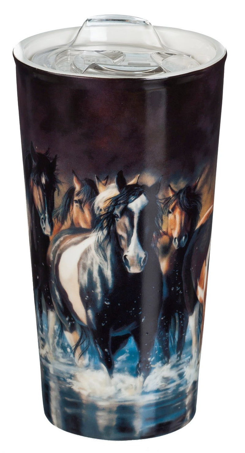 Cypress Home Horse Themed Travel Mug Rush Hour Ceramic Travel Cup - 5 x 7 x 4 Inches