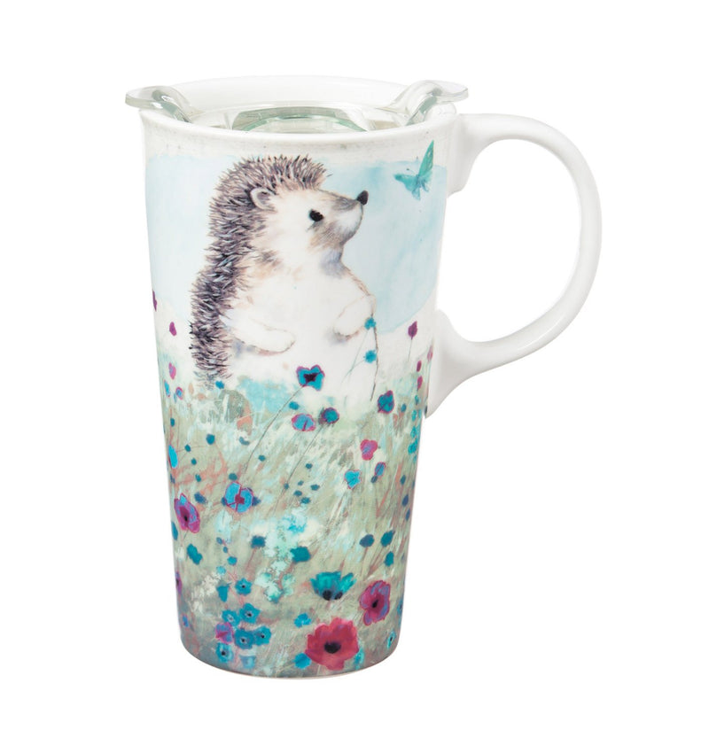 Hedgehog in Meadow Ceramic Travel Cup - 4 x 5 x 7 Inches