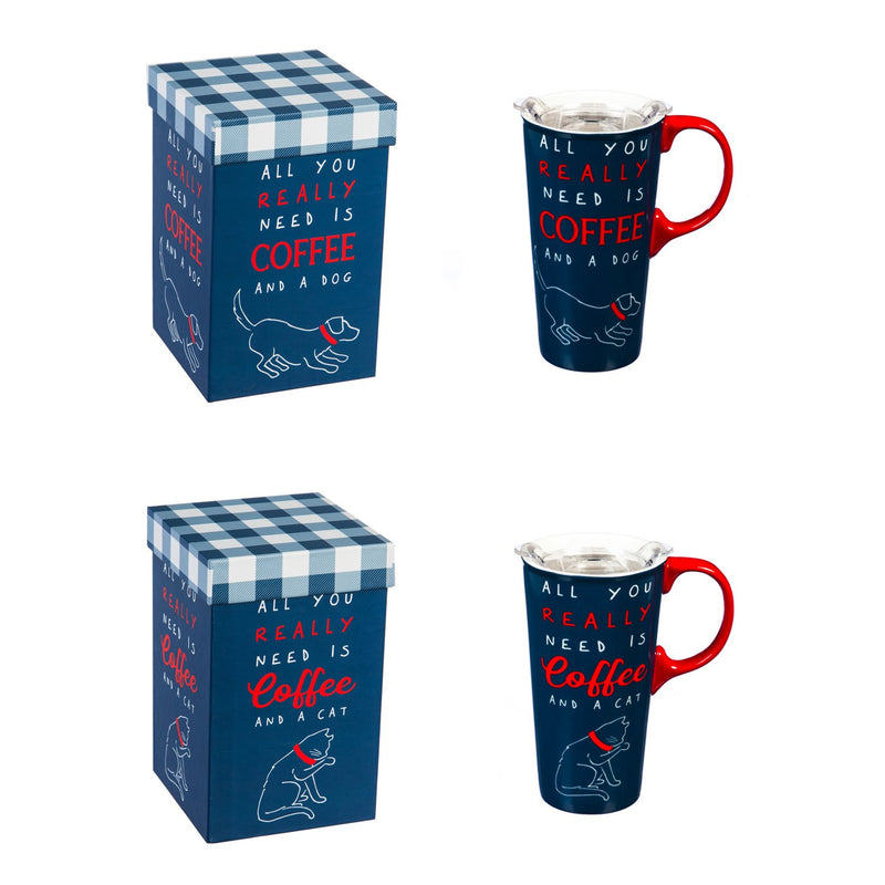 Ceramic Travel Cup, 17 OZ. ,w/box and Tritan Lid,  Pet Pride, 2 Asst,3ctc007484