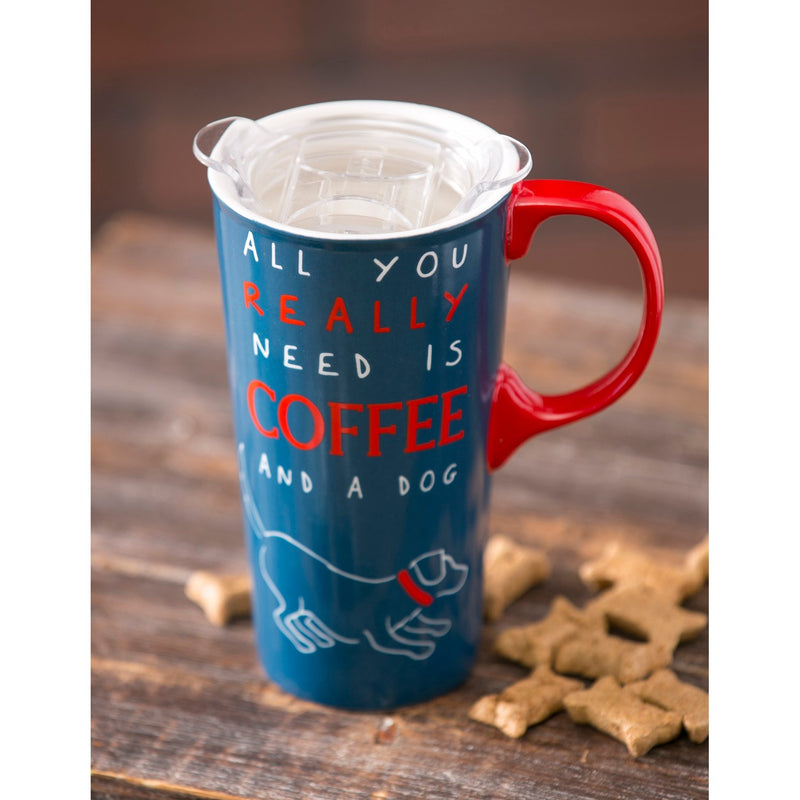Ceramic Travel Cup, 17 OZ. ,w/box and Tritan Lid,  Pet Pride, 2 Asst,3ctc007484