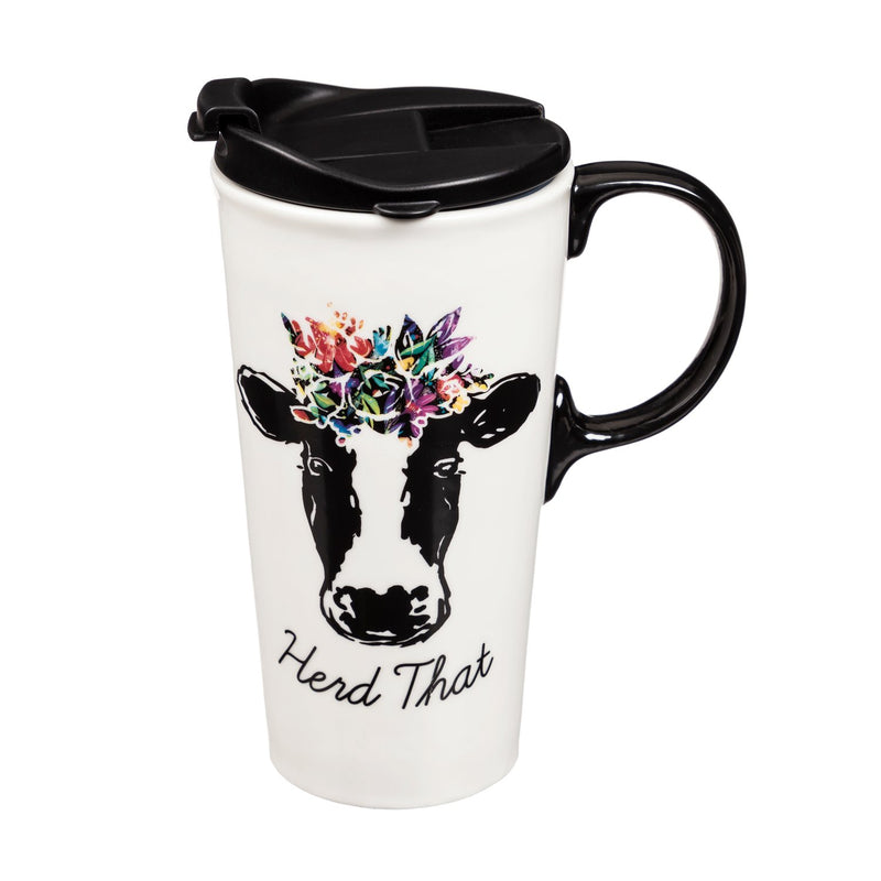 Cypress Home Herd That 17 OZ Ceramic Travel Cup - 4 x 5 x 7 Inches