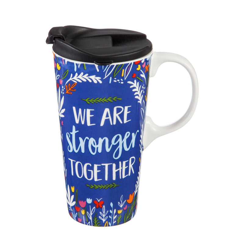 Cypress Home Ceramic Travel Cup, 17 OZ, With Box, We Are Stronger Together