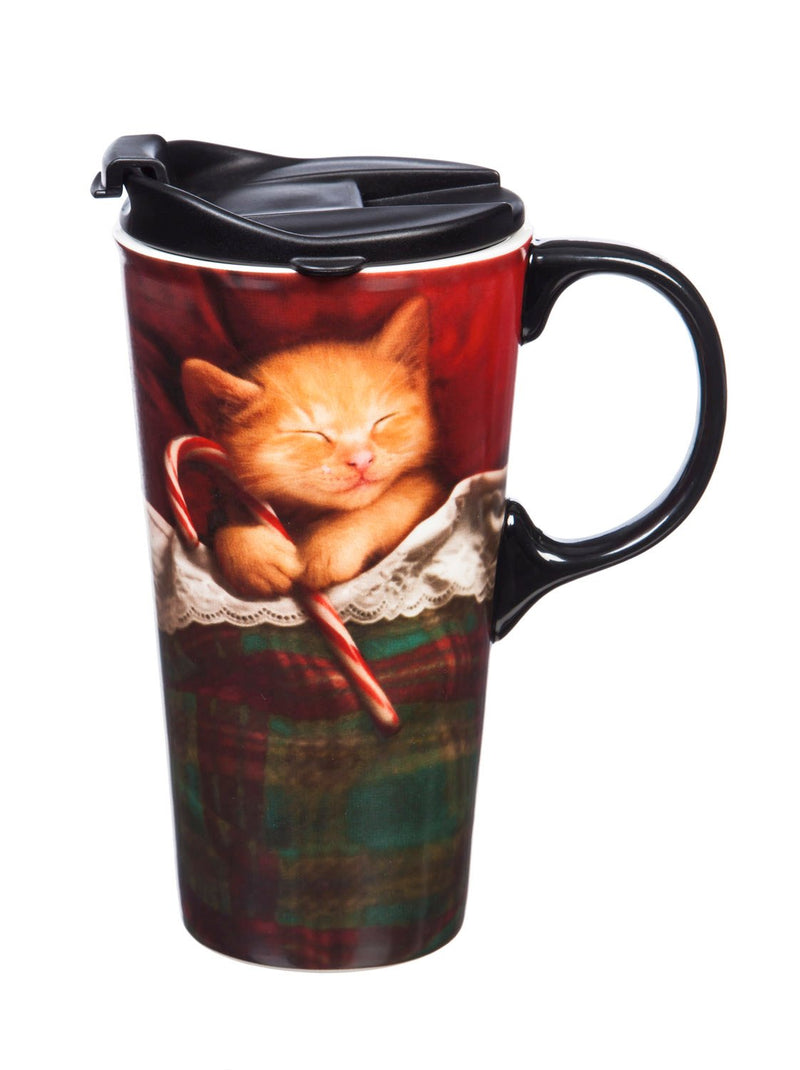 Cypress Home Beautiful Sleeping Cat Ceramic Travel Cup with Matching Box - 4 x 5 x 7 Inches Indoor/Outdoor home goods For Kitchens, Parties and Homes