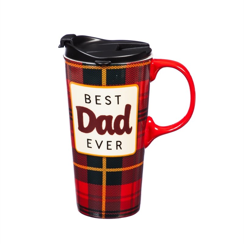Cypress Home Beautiful Best Dad Ever Ceramic Travel Cup with Matching Box - 4 x 5 x 7 Inches Indoor/Outdoor home goods For Kitchens, Parties and Homes