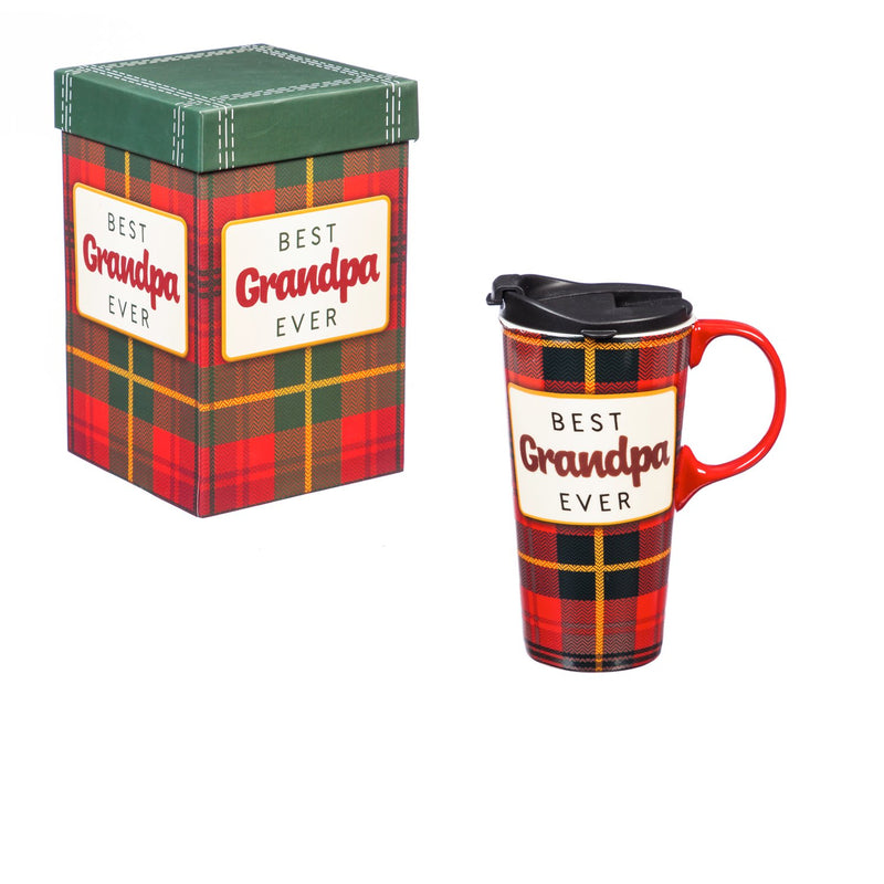 Cypress Home Beautiful Best Grandpa Ever Ceramic Travel Cup with Matching Box - 4 x 5 x 7 Inches Indoor/Outdoor home goods For Kitchens, Parties and Homes