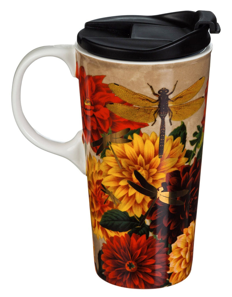 Autumn Flare Ceramic Travel Cup - 4 x 5 x 7 Inches