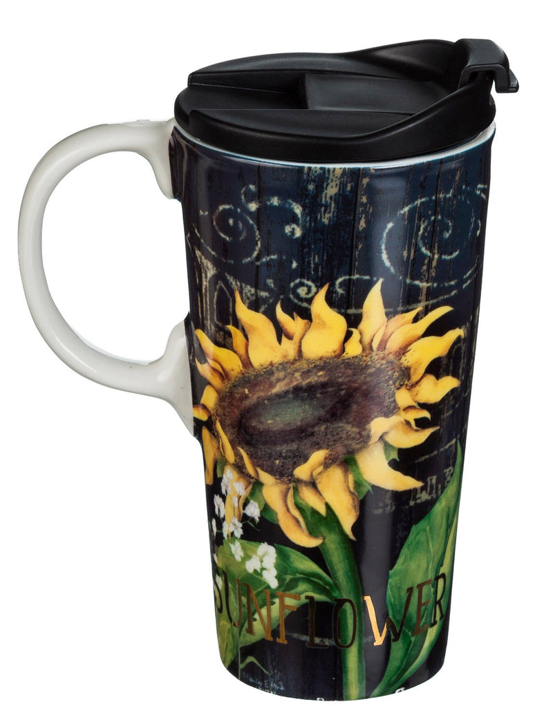 Sunflower Splendor Ceramic Travel Cup - 5 x 7 x 4 Inches