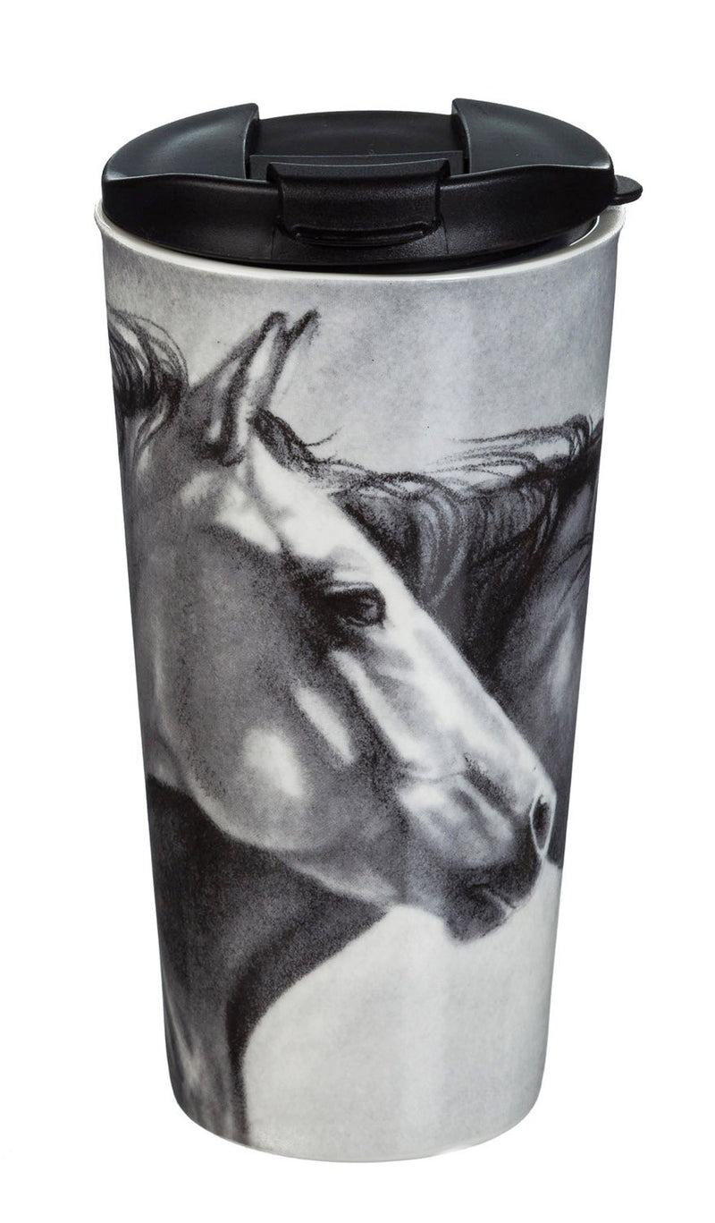 Wild Horses Ceramic Travel Cup - 5 x 7 x 4 Inches