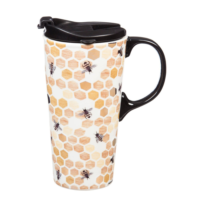 Happy to Bee Home Ceramic Travel Cup - 5 x 7 x 4 Inches