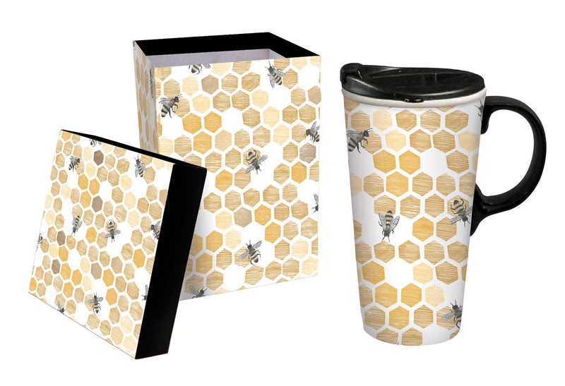 Happy to Bee Home Ceramic Travel Cup - 5 x 7 x 4 Inches