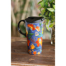 Ceramic Travel Cup, 17 OZ. ,w/box, Folky Fun,3ctc017830
