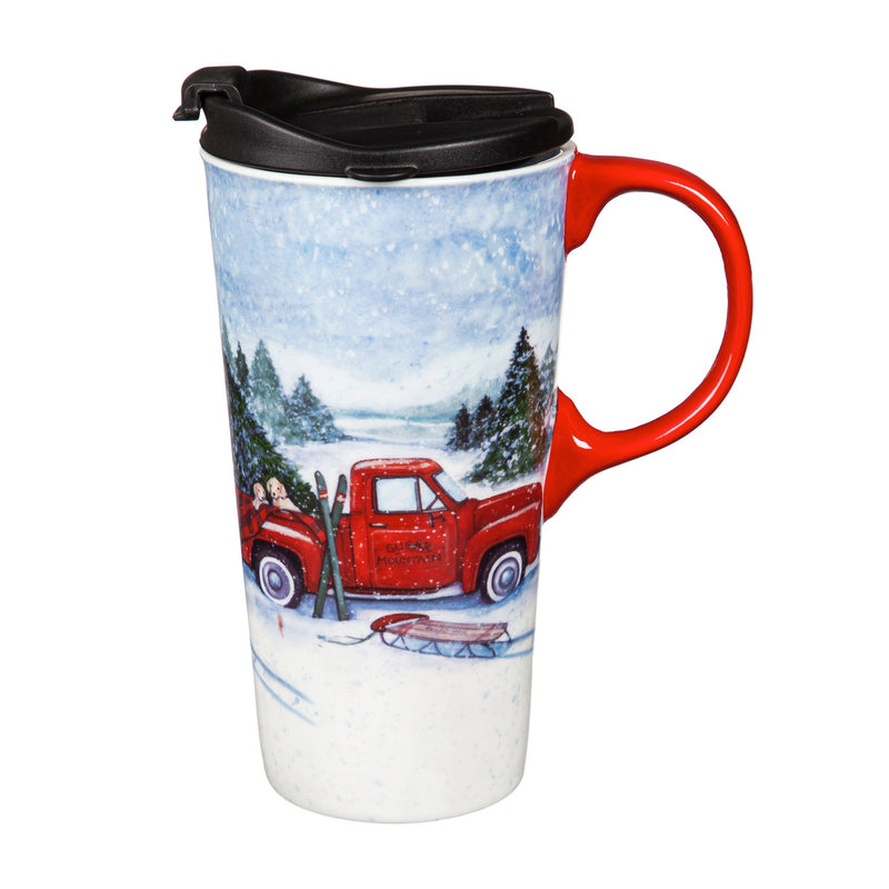 Ceramic Travel Cup, 17 OZ. ,w/box, Truck and Sled