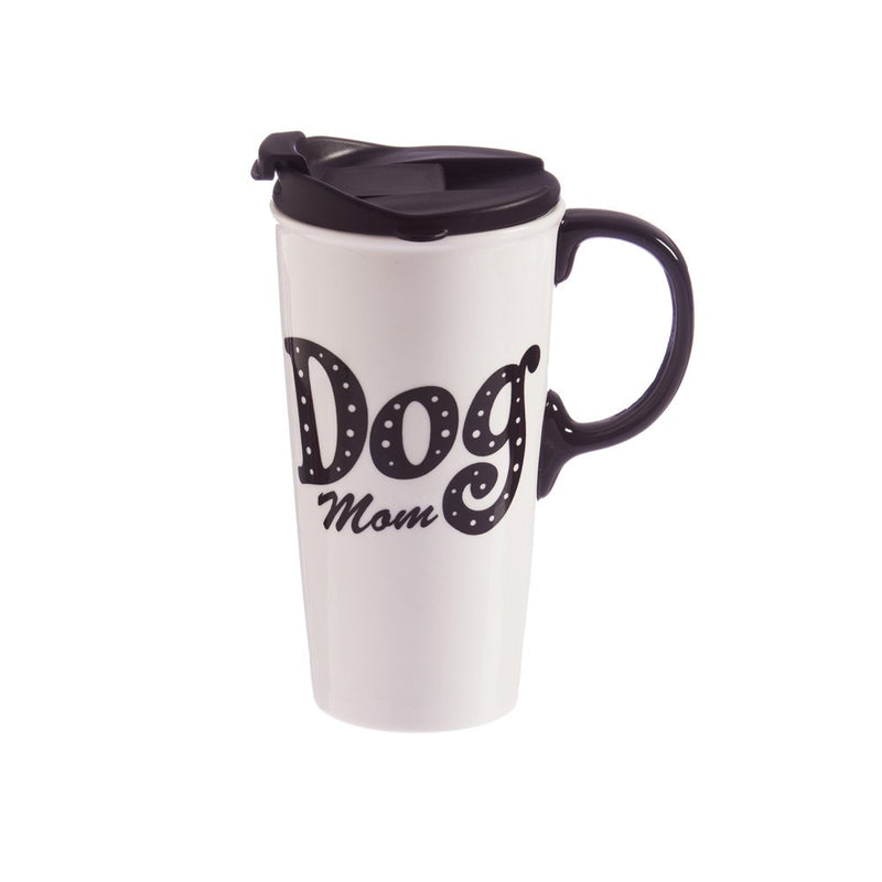 Cypress Home Travel Mug for Pet Lovers,"Dog Mom" Ceramic Travel Cup - 5 x 7 x 4 Inches. Insulated Coffee Tea Travel Mug