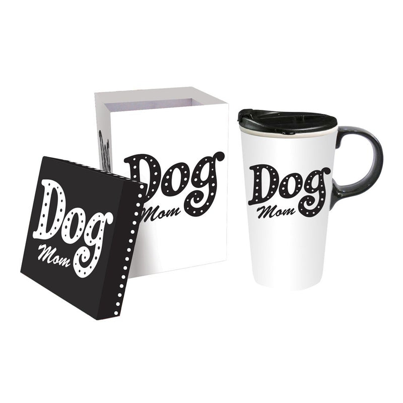 Cypress Home Travel Mug for Pet Lovers,"Dog Mom" Ceramic Travel Cup - 5 x 7 x 4 Inches. Insulated Coffee Tea Travel Mug