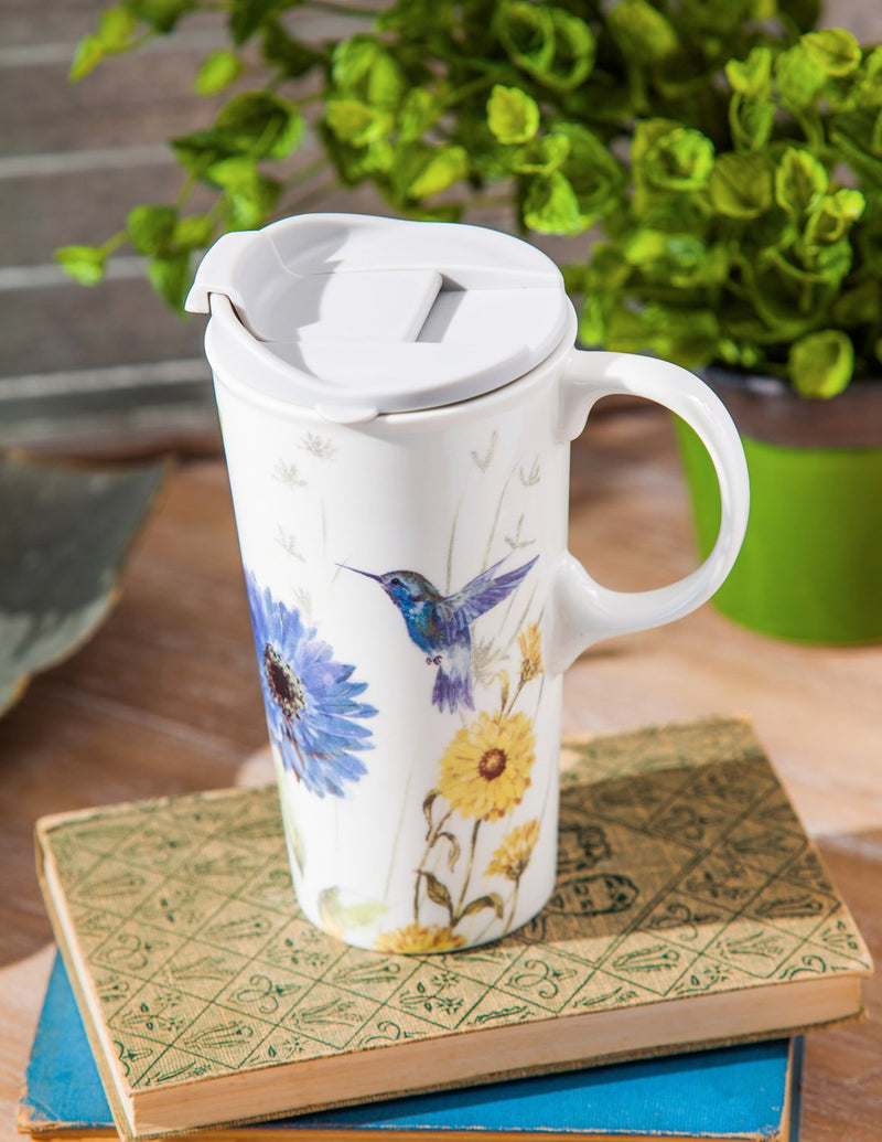 Floral Garden Ceramic Travel Cup - 5 x 7 x 4 Inches