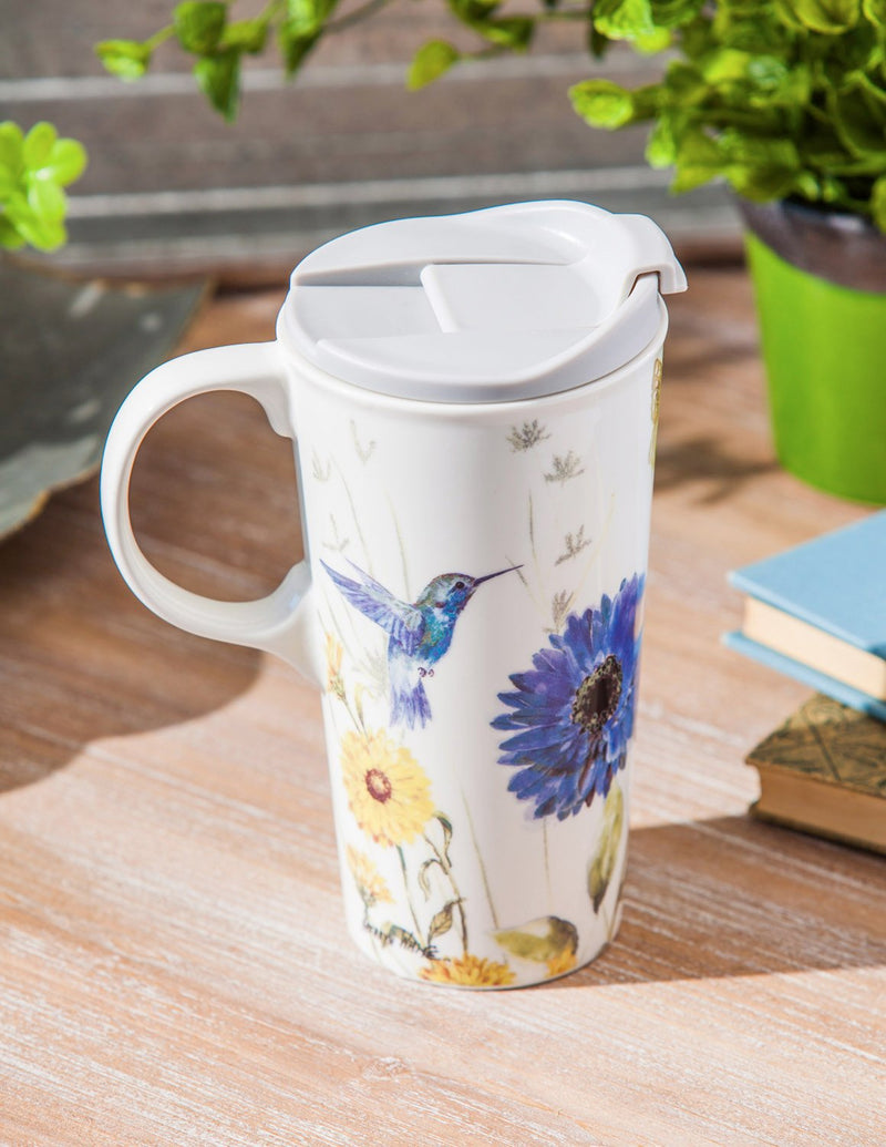 Floral Garden Ceramic Travel Cup - 5 x 7 x 4 Inches