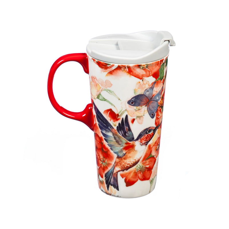 Hummingbirds and Butterflies Ceramic Travel Cup - 4 x 5 x 7 Inches