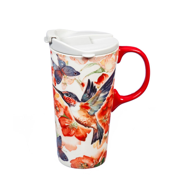 Hummingbirds and Butterflies Ceramic Travel Cup - 4 x 5 x 7 Inches