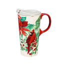 Ceramic Travel Cup, 17 OZ. ,w/box, Cardinal and Poinsettia,3ctc047760