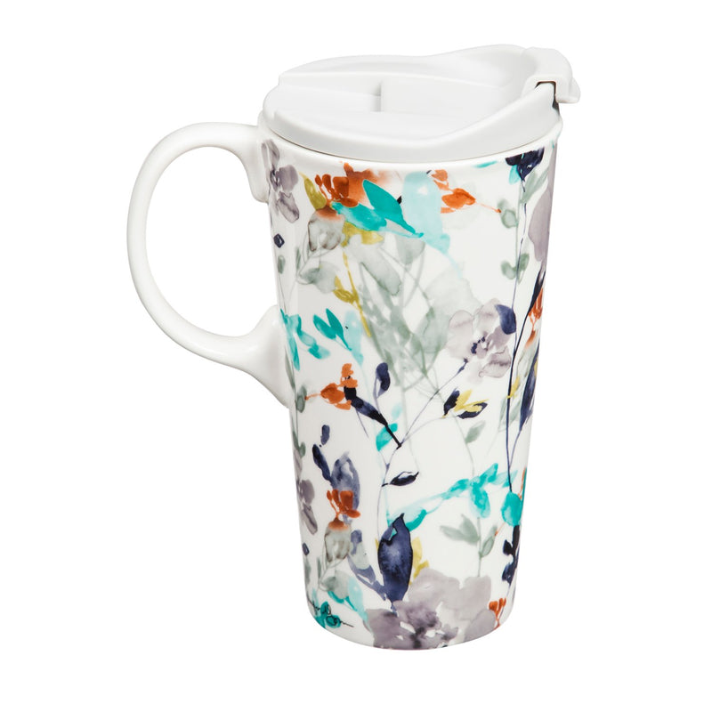 Cypress Home Beautiful Flowers in Fall Ceramic Travel Cup - 5 x 7 x 4 Inches Homegoods and Accessories for Every Space