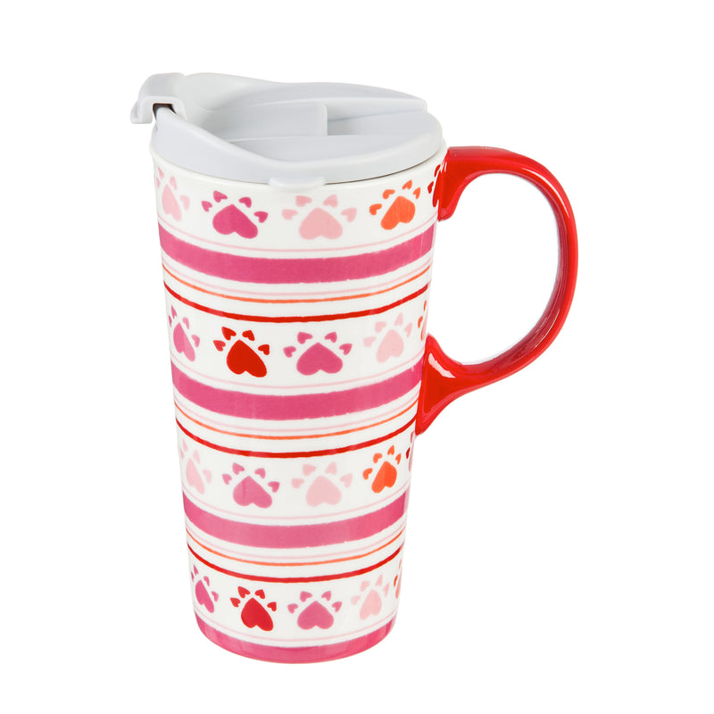 Ceramic Travel Cup, 17 OZ. w/Box, Puppy Love, 5.25"x3.6"x7"inches