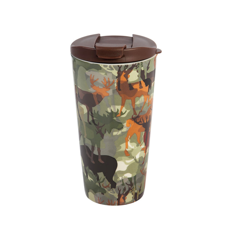 Cypress Home Beautiful Woodland Camouflage Ceramic Travel Cup with Matching Box - 4 x 5 x 7 Inches Indoor/Outdoor home goods For Kitchens, Parties and Homes