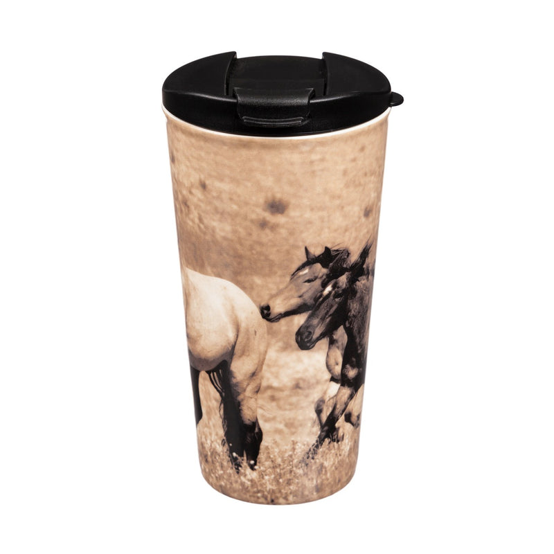 Cypress Home Travel Mug for Horse and Animal Lovers,"Wild Chestnut" Ceramic Coffee Cup - 5 x 7 x 4 Inches Insulated Coffee Mug