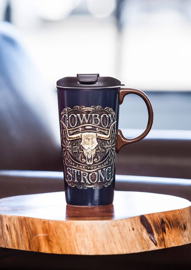Cowboy Strong Ceramic Travel Cup - 5 x 7 x 4 Inches