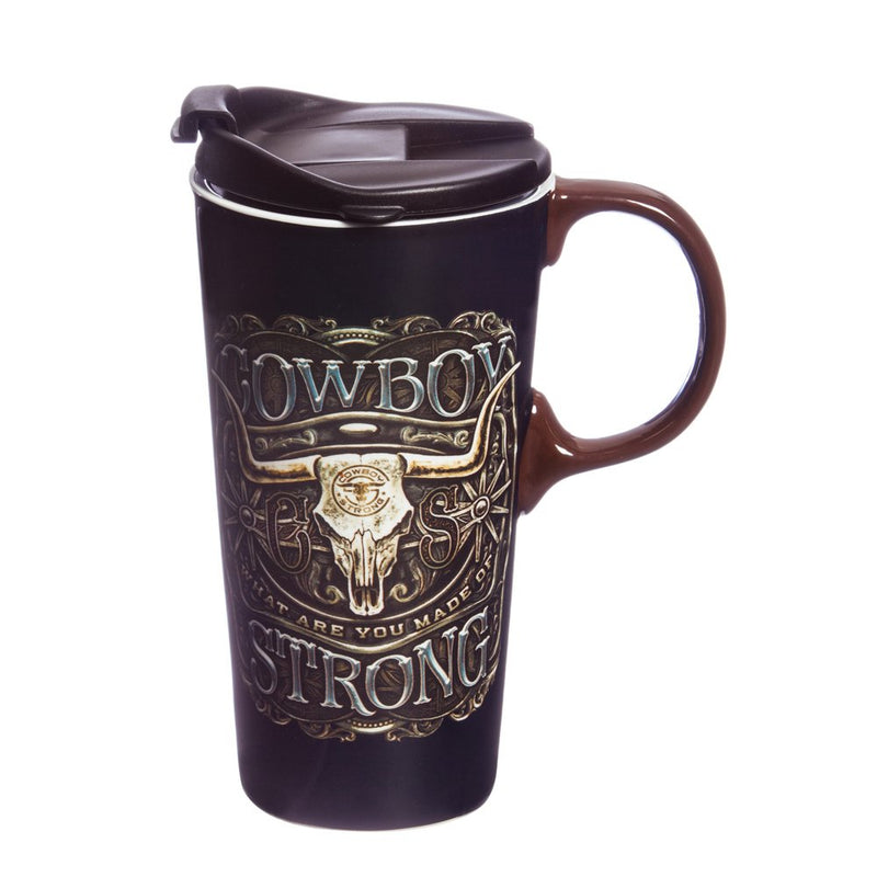 Cowboy Strong Ceramic Travel Cup - 5 x 7 x 4 Inches