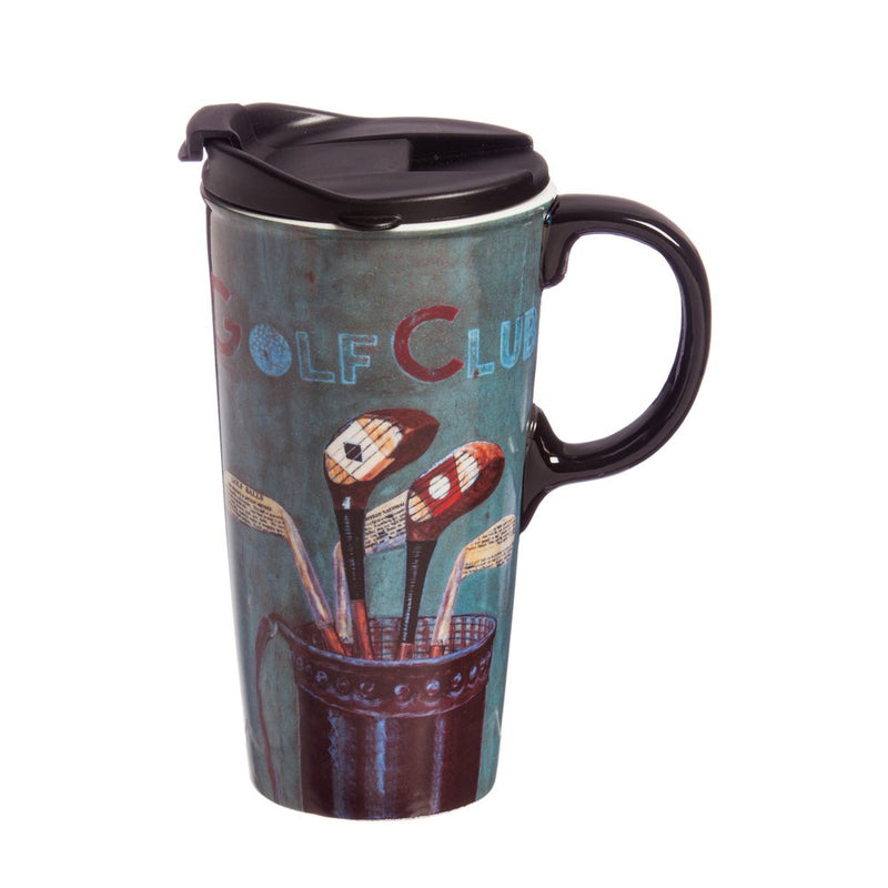 Cypress Home Beautiful Golf Club Ceramic Travel Cup with Lid - 5 x 4 x 7 Inches Homegoods and Accessories for Every Space