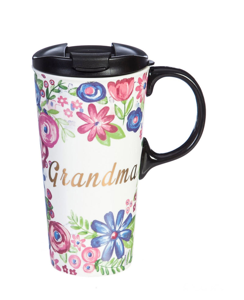 Cypress Home Beautiful Grandma Metallic Ceramic Travel Cup with Lid - 5 x 4 x 7 Inches Homegoods and Accessories for Every Space