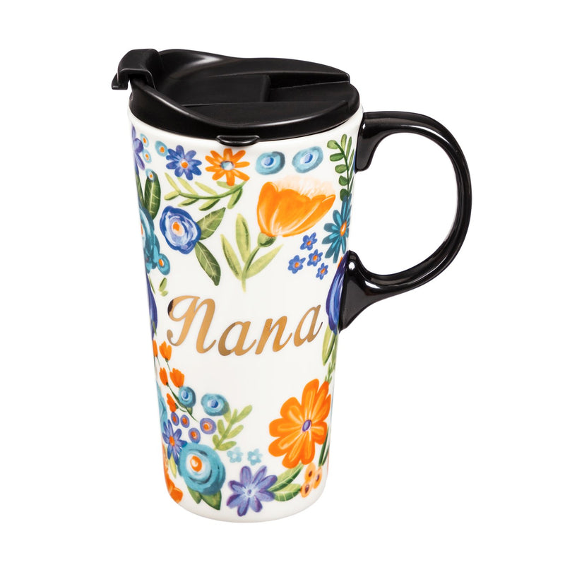 Cypress Home Beautiful Nana Metallic Ceramic Travel Cup with Lid - 5 x 4 x 7 Inches Homegoods and Accessories for Every Space