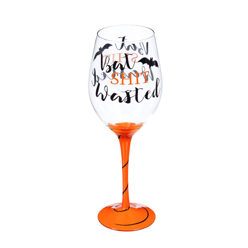 Cypress Home Beautiful Halloween Bat Shit Wasted Stemmed Wine Glass - 4 x 9 x 4 Inches Indoor/Outdoor home goods For Kitchens, Parties and Homes