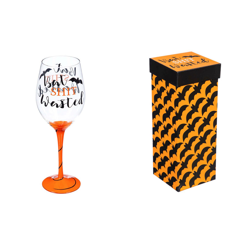 Cypress Home Beautiful Halloween Bat Shit Wasted Stemmed Wine Glass - 4 x 9 x 4 Inches Indoor/Outdoor home goods For Kitchens, Parties and Homes