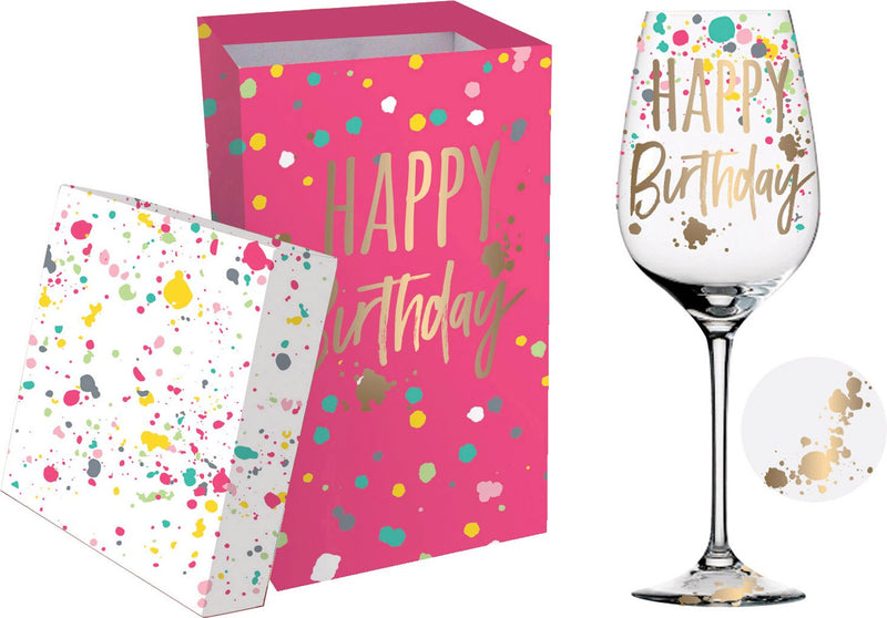 Cypress Home Beautiful Happy Birthday Wine Glass with Box - 4 x 4 x 9 Inches Homegoods and Accessories for Every Space